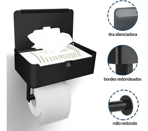 Soporte Porta Rollo Papel Higienico Norplat Confort Y Wipes Negro