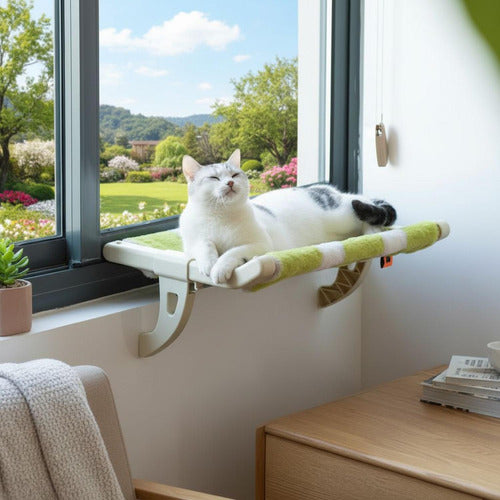 Cama Colgante Gato Hamaca Ventana Hasta 15kg - Norplat Verde Oliva Rayado