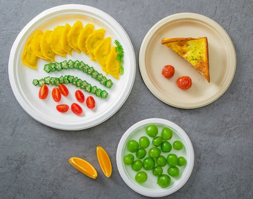 Platos De Pulpa Natural Compostable 22 Cms X 100 Uds - Cukin Blanco Liso