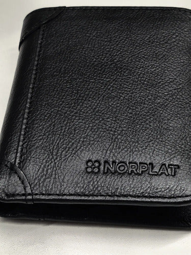 Billetera De Cuero Hombre Anti Rfid Anti Clonacion - Norplat Negro Liso