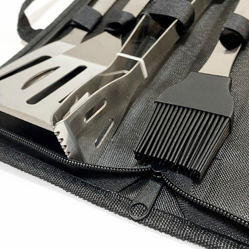 Set Parrillero 20 Piezas De Acero Inoxidable + Bolso Norplat Plateado