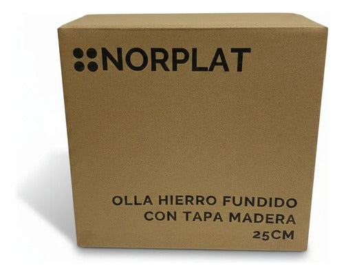 Olla Hierro Fierro Fundido + Asa + Tapa Madera 25cm Norplat Negro