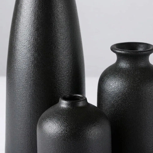 3 Floreros Norplat - Jarron Cerámica Decorativos Para Mesa Negro Lisa