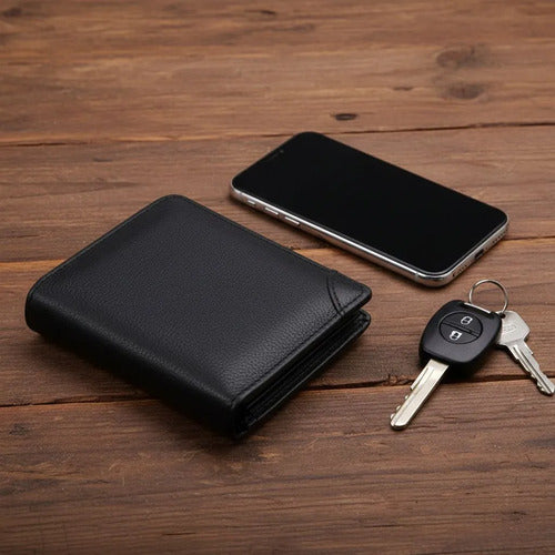 Billetera De Cuero Hombre Anti Rfid Anti Clonacion - Norplat Negro Liso