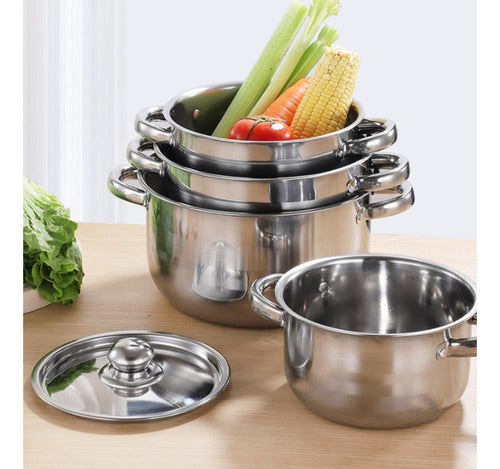 Bateria De Cocina Acero Inoxidable 4 Ollas Induccion Norplat Plateado