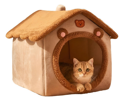 Cama Casa Iglu Felpa Suave Invierno Gatos Perros L - Norplat Marrón Claro Conejito