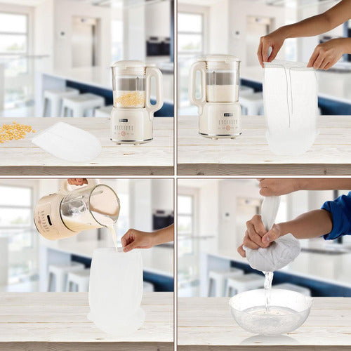 Set 3 Bolsas Para Filtrar Leche Vegetal Malla Fina - Norplat Blanco