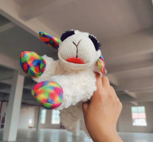 Peluche Oveja Con Texturas Y Sonido Para Mascotas Y Niños Blanco Con Patas Multicolor