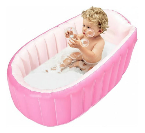 Tina Baño Bebe Portatil Bañera Plegable + Inflador - Norplat Rosa Lisa