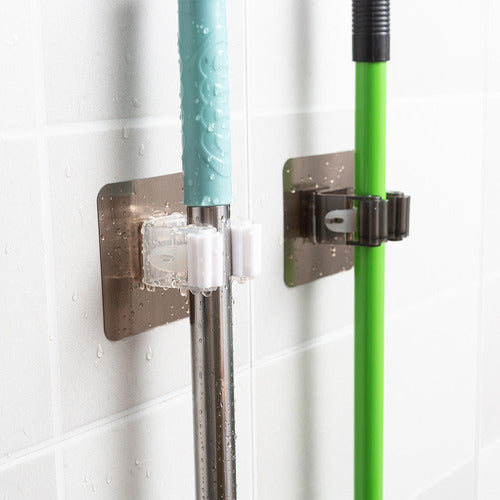 Set De 4 Soportes Organizadores Escoba Pala Mopa Accesorios Blanco