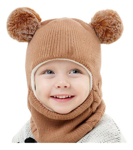 Gorro Con Cuello Bebés 6m A 2 Años Invierno Abrigado Norplat Marrón Talle Unico Geométrico