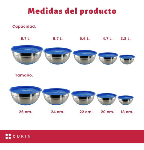 Pack De 5 Bowls Para Alimentos Herméticos - Colores Surtidos Plateado