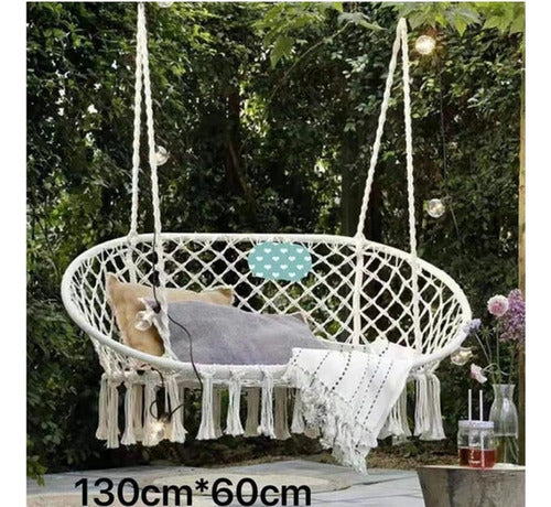 Silla Hamaca 2 Plazas Colgante Artesanal De Macrame Norplat Macramé Beige Claro