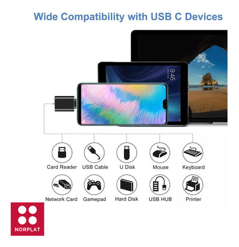 Adaptador Usb-c Macho A Usb-a Hembra - Certificado Norplat Negro