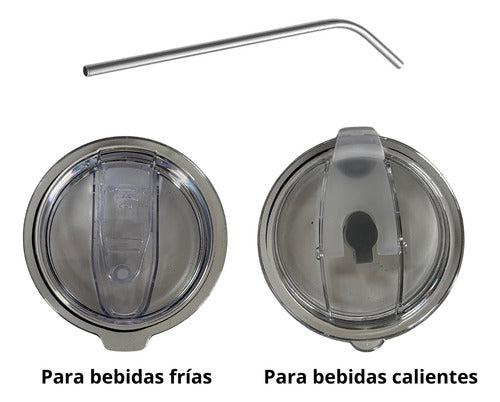 Vaso Mug Termico Cukin 600ml Acero Inox 2 Tapas Y Bombilla Negro Liso