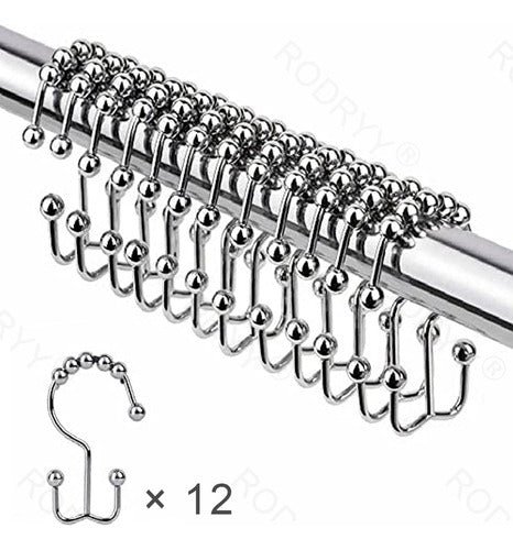 12 Ganchos Cortinas Baño Ducha Metálicos Deslizantes Norplat Plateado