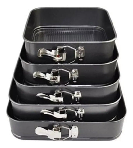 5 Molde Cuadrado Antiadherente Desmontable Tortas Repostería Negro