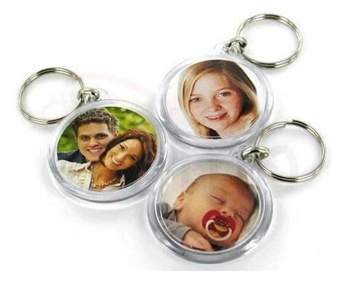 100 Llaveros Acrílicos Redondo Portafoto Promocional Norplat Transparente