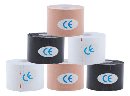 Cinta Kinesiológicas Vendaje Neuromuscular Tape X6pcs 5mx5cm Blanca - Negra - Piel