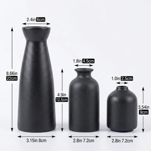 3 Floreros Norplat - Jarron Cerámica Decorativos Para Mesa Negro Lisa