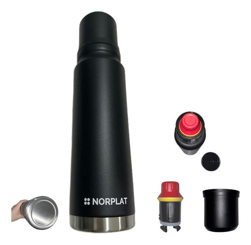 Termo De Agua Caliente Matero 1 Litro Acero Premium Norplat Negro