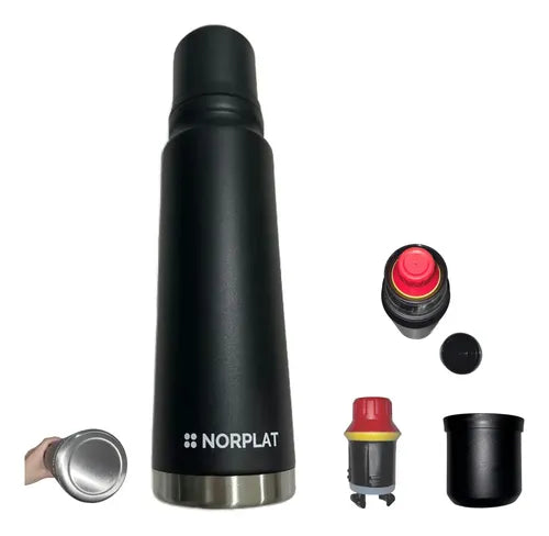 Termo De Agua Caliente Matero 1 Litro Acero Premium Norplat Negro