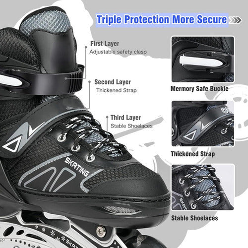 Patines En Linea Rollers Adolescentes Adultos Ajustable S 65 Mm Negro