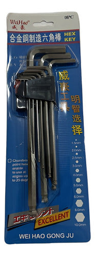 Set Juego De 9 Llaves Allen Hexagonal Cromo Vanadio Norplat