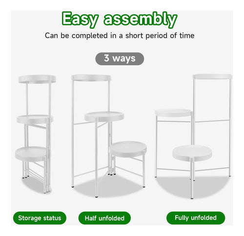 Pedestal Para 3 Plantas / Porta Maceteros Metalico - Norplat Blanco Lisa