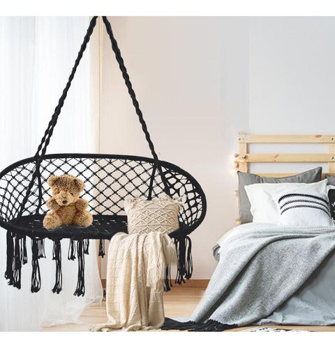 Silla Hamaca 2 Plazas Colgante Artesanal De Macrame Norplat Negro Macramé