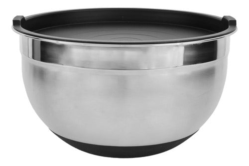 Set 3 Bowls Con Tapa Acero Inoxidable Antideslizante Norplat Negro