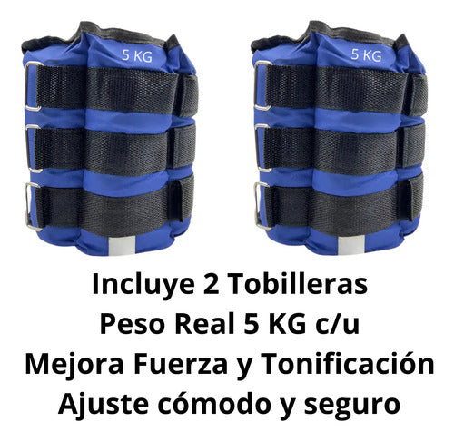 Set 2 Pesas Tobilleras Muñequeras 5 Kg C/u (10kg) - Norplat Azul