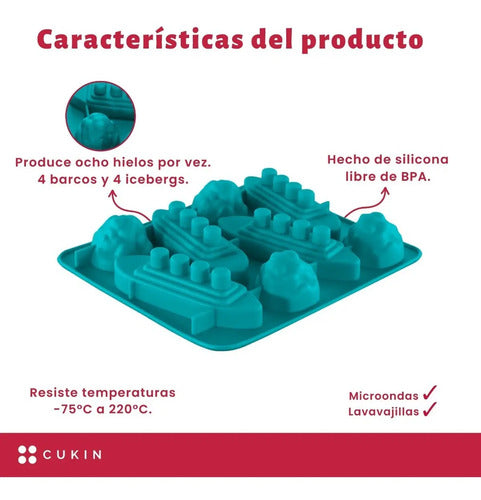 Molde De Silicona Para 4 Barcos E Iceberg De Hielo - Cukin Azul