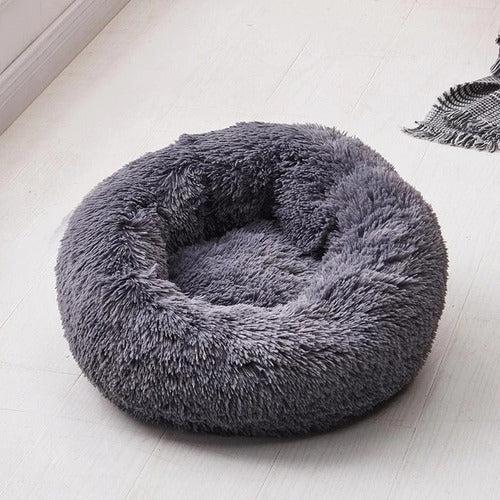 Cama Mascotas Antiestrés Peluda Perros Gatos 50 Cm - Norplat Gris Oscuro