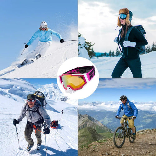 Antiparras Gafas Uv Motocross Scooter Moto Snowboard Norplat Rosa Chicle Dorado Adulto