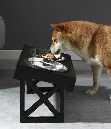 Comedero-bebedero Para Perros Altura Ajustable - Plato Acero Negro