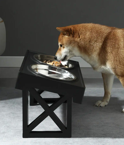 Comedero-bebedero Para Perros Altura Ajustable - Plato Acero Negro