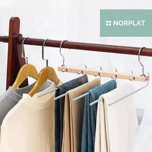 Colgador Pantalones Ganchos 5 En 1 Antideslizante - Norplat Madera