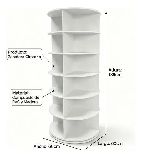 Organizador Estante Zapatero Giratorio 6 Niveles - Norplat Blanco