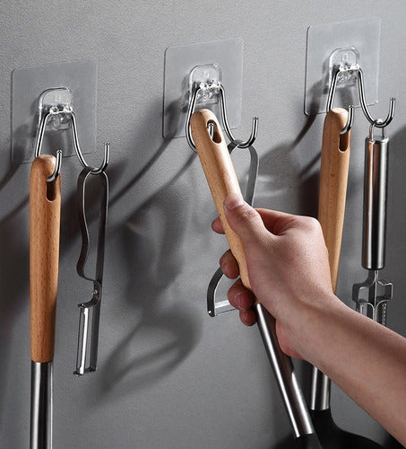 Set 5 Perchas Ganchos 7x7 Baño Organizado Doble Adhesivo Ome Plateado