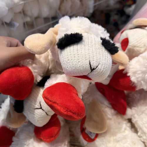 Peluche Oveja Con Texturas Y Sonido Para Mascotas Y Niños Blanco Con Patas Rojas