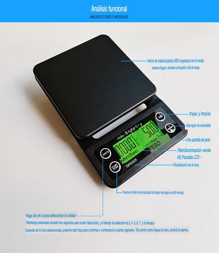 Balanza Pesa Digital Cocina Precision Medicion De 0,1g A 3kg Negro 3 G