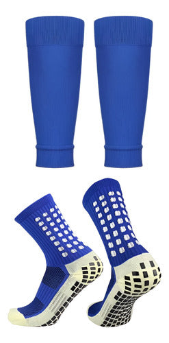 Calceta Fútbol Antideslizante + Calceta S/pie Niño Infantil Azul