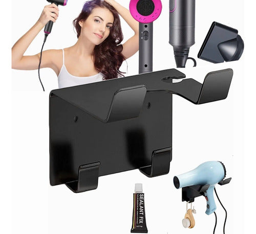 Soporte Secador De Pelo Metálico Adhesivo O Tornillo Norplat Negro