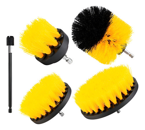 Set 4 Cepillos Limpieza Con Taladro Auto Hogar Tapiz Norplat Amarillo