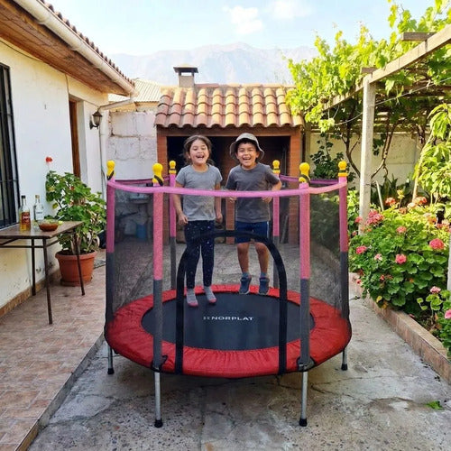 Cama Elastica Saltarina Para Niños 1.4 Mts Con Malla Norplat Negro Rojo