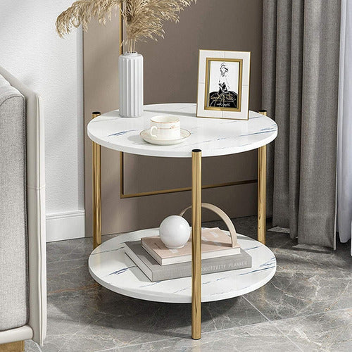 Mesa Auxiliar Redonda Decorativa Para Sala De Estar Norplat Blanco Mármol