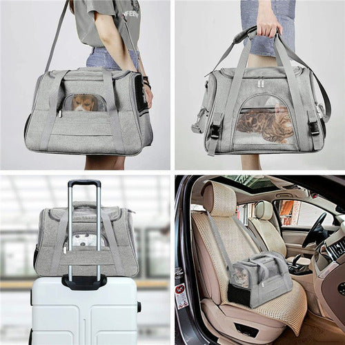Bolso Transportador Mascota Gato Perros Pequeños - Norplat Gris