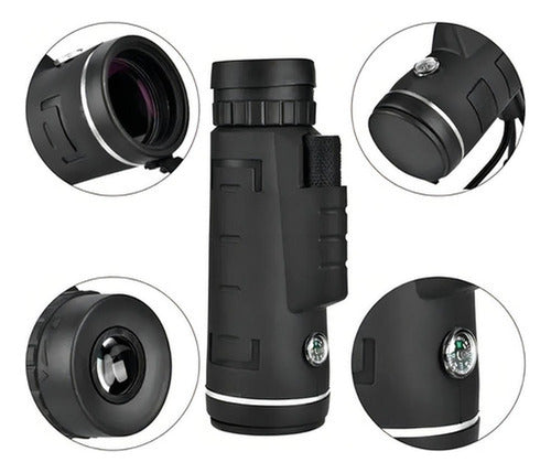 Telescopio Monocular Hd 40x60 Tripode Y Adaptador - Norplat Negro