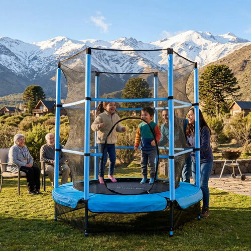 Cama Elástica Para Niños 1.4m Saltarina Trampolin - Norplat Negro Celeste